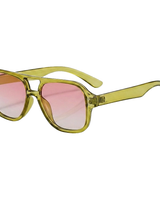 Damen-Sonnenbrille im Aviator-Stil mit Doppelsteg in Limette & Pink