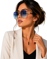 Damen Sonnenbrille mit Aviator-Rahmen und Doppelsteg aus Metall in Blau