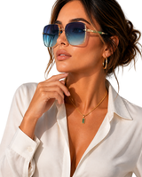 Damen Sonnenbrille mit Aviator-Rahmen und Doppelsteg aus Metall in Hellblau