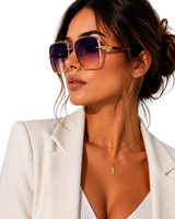 Damen Sonnenbrille mit Aviator-Rahmen und Doppelsteg aus Metall in Lila