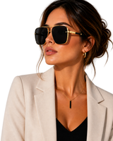 Damen Sonnenbrille mit Aviator-Rahmen und Doppelsteg aus Metall in Schwarz