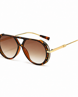 Damen Sonnenbrille mit runden Gläsern und schlanken Bügeln in Braun