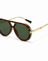 Damen Sonnenbrille mit runden Gläsern und schlanken Bügeln in Grün