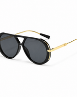 Damen Sonnenbrille mit runden Gläsern und schlanken Bügeln in Schwarz