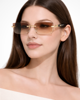 Damen Sonnenbrille ohne Rahmen mit rechteckigen Gläsern und Metallsteg in Braun