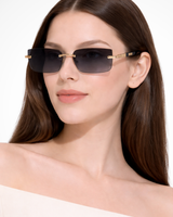 Damen Sonnenbrille ohne Rahmen mit rechteckigen Gläsern und Metallsteg in Grau
