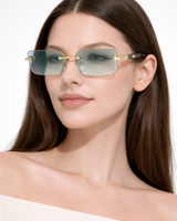 Damen Sonnenbrille ohne Rahmen mit rechteckigen Gläsern und Metallsteg in Hellgrün