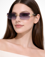 Damen Sonnenbrille ohne Rahmen mit rechteckigen Gläsern und Metallsteg in Violett