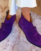 Marie | Damen Spitze Fransen Ankle Boots Lila Velours Mokassin-Stiefeletten in Lila