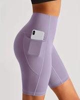 Damen Sport-Leggings Shorts mit Tasche in Lila