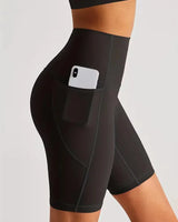 Damen Sport-Leggings Shorts mit Tasche in Schwarz