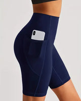 Damen Sport-Leggings Shorts mit Tasche in Blau