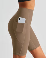 Damen Sport-Leggings Shorts mit Tasche in Beige