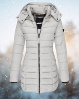 Luisa | Damen Steppjacke Kapuze Langer Schnitt Warme Winterjacke in Grau