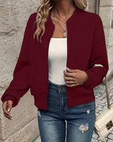 Nora | Damen Steppjacke leichte Zip-Up Jacke mit Strukturmuster in Dunkelrot