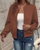 Nora | Damen Steppjacke leichte Zip-Up Jacke mit Strukturmuster in Dunkelbraun