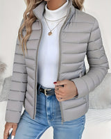Elisabeth | Damen Steppjacke leichter Women Coat Stehkragen Reißverschluss Herbst Winter in Grau