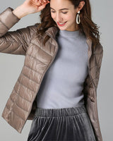 Elisabeth | Damen Steppjacke leichter Women Coat Stehkragen Reißverschluss Herbst Winter in Khaki