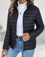 Elisabeth | Damen Steppjacke leichter Women Coat Stehkragen Reißverschluss Herbst Winter in Schwarz