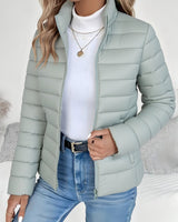 Elisabeth | Damen Steppjacke leichter Women Coat Stehkragen Reißverschluss Herbst Winter in Hellgrün