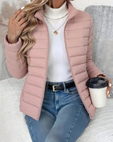 Elisabeth | Damen Steppjacke leichter Women Coat Stehkragen Reißverschluss Herbst Winter in Rosa