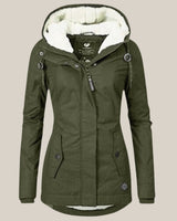 Elfriede | Damen Steppjacke mit Fleecefutter verstellbarer Kapuze Winterjacke in Grün