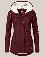 Elfriede | Damen Steppjacke mit Fleecefutter verstellbarer Kapuze Winterjacke in Rot