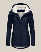 Elfriede | Damen Steppjacke mit Fleecefutter verstellbarer Kapuze Winterjacke in Blau