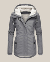 Elfriede | Damen Steppjacke mit Fleecefutter verstellbarer Kapuze Winterjacke in Grau