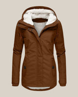 Elfriede | Damen Steppjacke mit Fleecefutter verstellbarer Kapuze Winterjacke in Braun