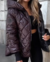 Hannah | Damen Steppjacke mit Kapuze Reißverschluss Oversized Winterjacke in Braun