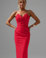 Damen Strapless Wrap-Front Midi Kleid in Rot