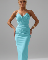 Damen Strapless Wrap-Front Midi Kleid in Türkis