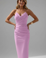 Damen Strapless Wrap-Front Midi Kleid in Hellrosa