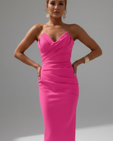 Damen Strapless Wrap-Front Midi Kleid in Magenta