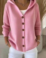 Annika | Damen Strick-Cardigan mit Kapuze Knopfleiste Relaxed Fit in Rosa