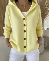 Annika | Damen Strick-Cardigan mit Kapuze Knopfleiste Relaxed Fit in Gelb