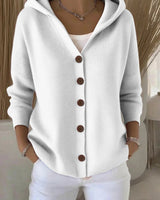 Annika | Damen Strick-Cardigan mit Kapuze Knopfleiste Relaxed Fit in Weiß