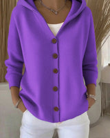 Annika | Damen Strick-Cardigan mit Kapuze Knopfleiste Relaxed Fit in Lila