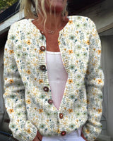 Renate | Damen Florale Strickjacke mit Knöpfen in Grün