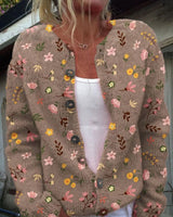 Renate | Damen Florale Strickjacke mit Knöpfen in Braun