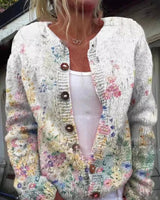 Renate | Damen Florale Strickjacke mit Knöpfen in Weiß