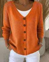Leonie | Damen Strickjacke V-Ausschnitt Langarm Knopfleiste Sweater Women in Orange