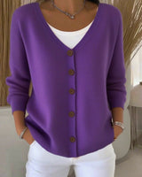 Leonie | Damen Strickjacke V-Ausschnitt Langarm Knopfleiste Sweater Women in Lila