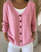 Leonie | Damen Strickjacke V-Ausschnitt Langarm Knopfleiste Sweater Women in Pink