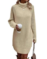 Damen Strickkleid mit Rollkragen und Rippbund in Beige