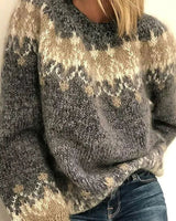 Marie | Damen Strickpullover lockerem Schnitt Weihnachts-Norweger-Muster in Grau