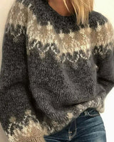 Marie | Damen Strickpullover lockerem Schnitt Weihnachts-Norweger-Muster in Schwarz
