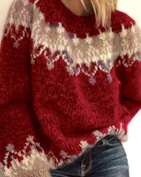 Marie | Damen Strickpullover lockerem Schnitt Weihnachts-Norweger-Muster in Rot