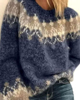 Marie | Damen Strickpullover lockerem Schnitt Weihnachts-Norweger-Muster in Blau